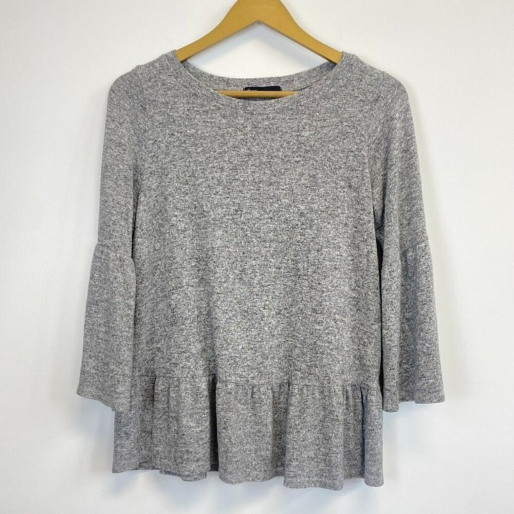 Gibson Gray Peplum Bell Sleeve Soft Top
